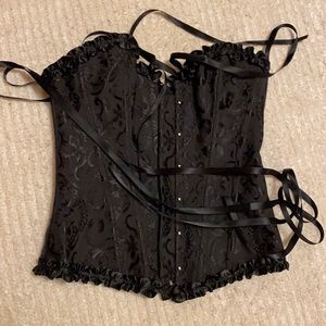 viral corset black ribbon lace up brocade